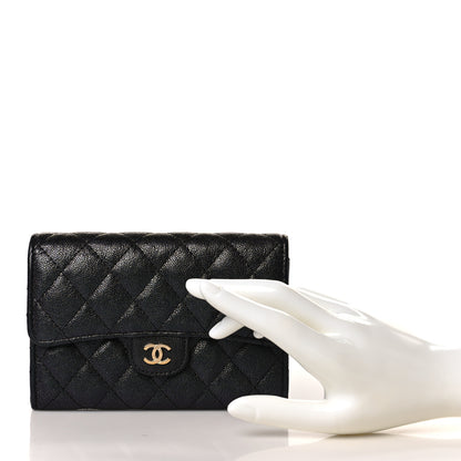 Chanel Iridescent Caviar Quilted Large Gusset Flap Wallet Black 2 of 9