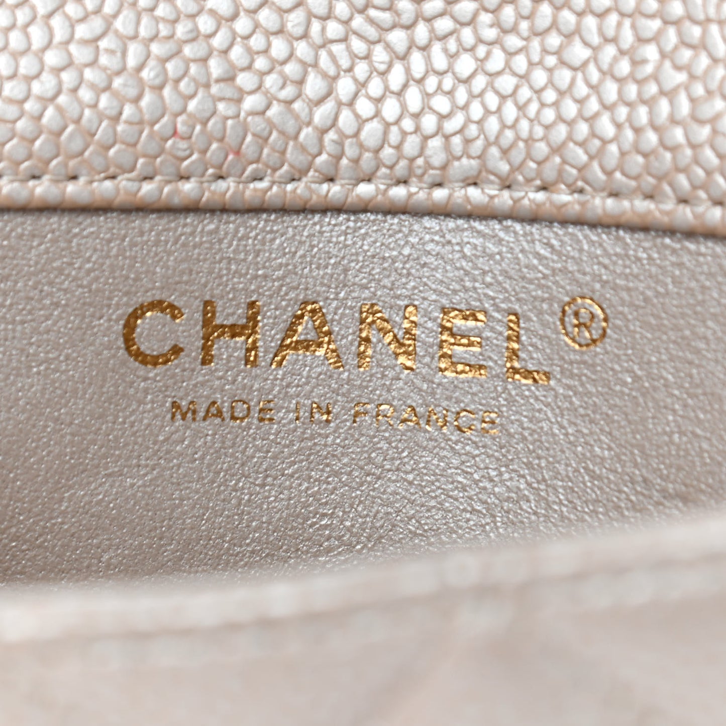 Iridescent Caviar Quilted Extra Mini Flap Beige