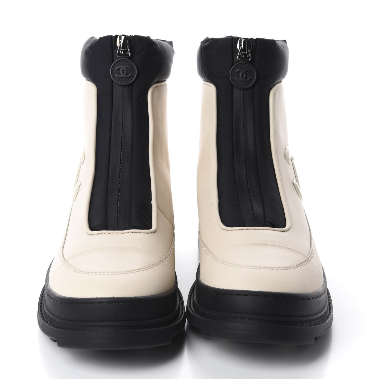 Calfskin Nylon CC Ankle Snow Boots 37 Beige Black