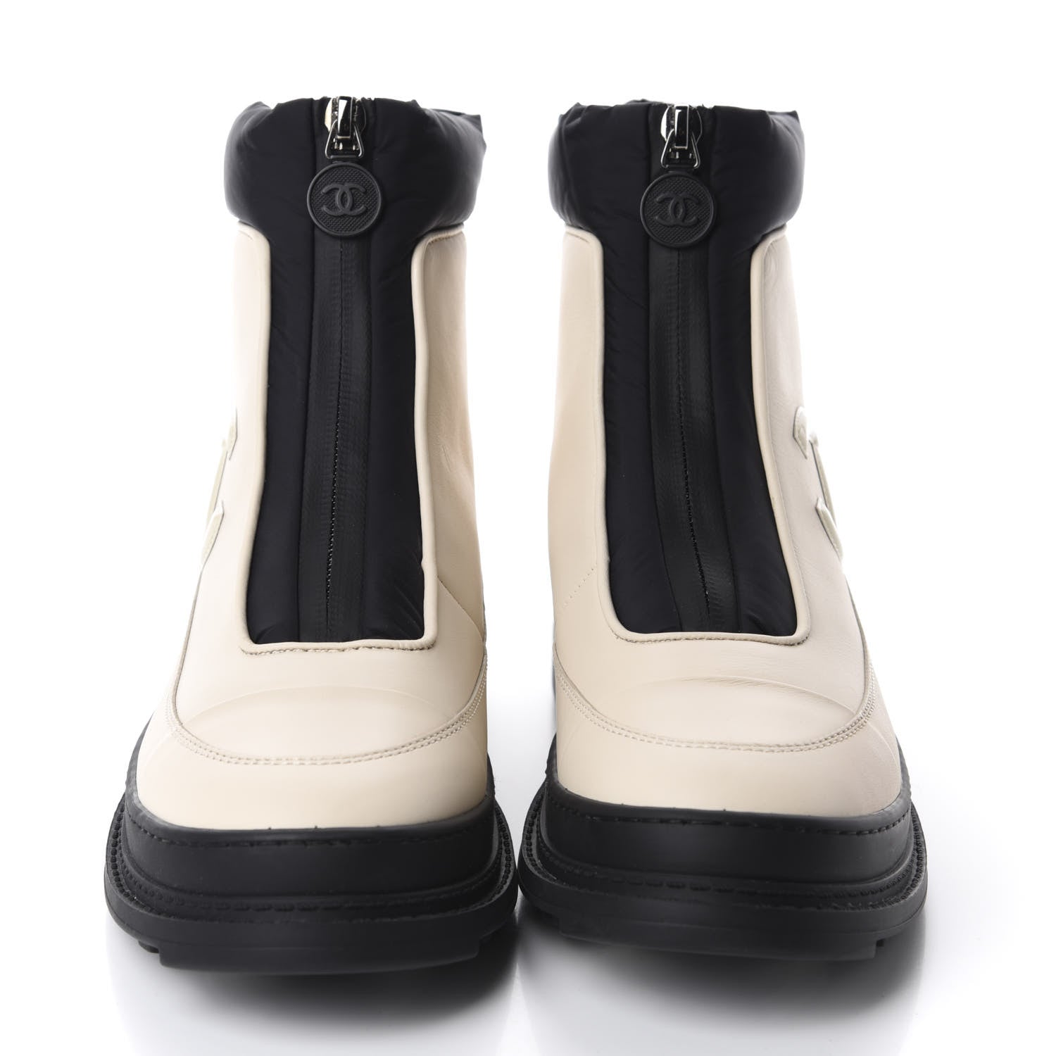 Chanel Calfskin Nylon CC Ankle Snow Boots 37 Beige Black 2 of 10