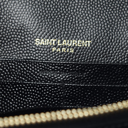 Saint Laurent Grain De Poudre Matelasse Chevron Monogram Chain Wallet Black 6 of 9