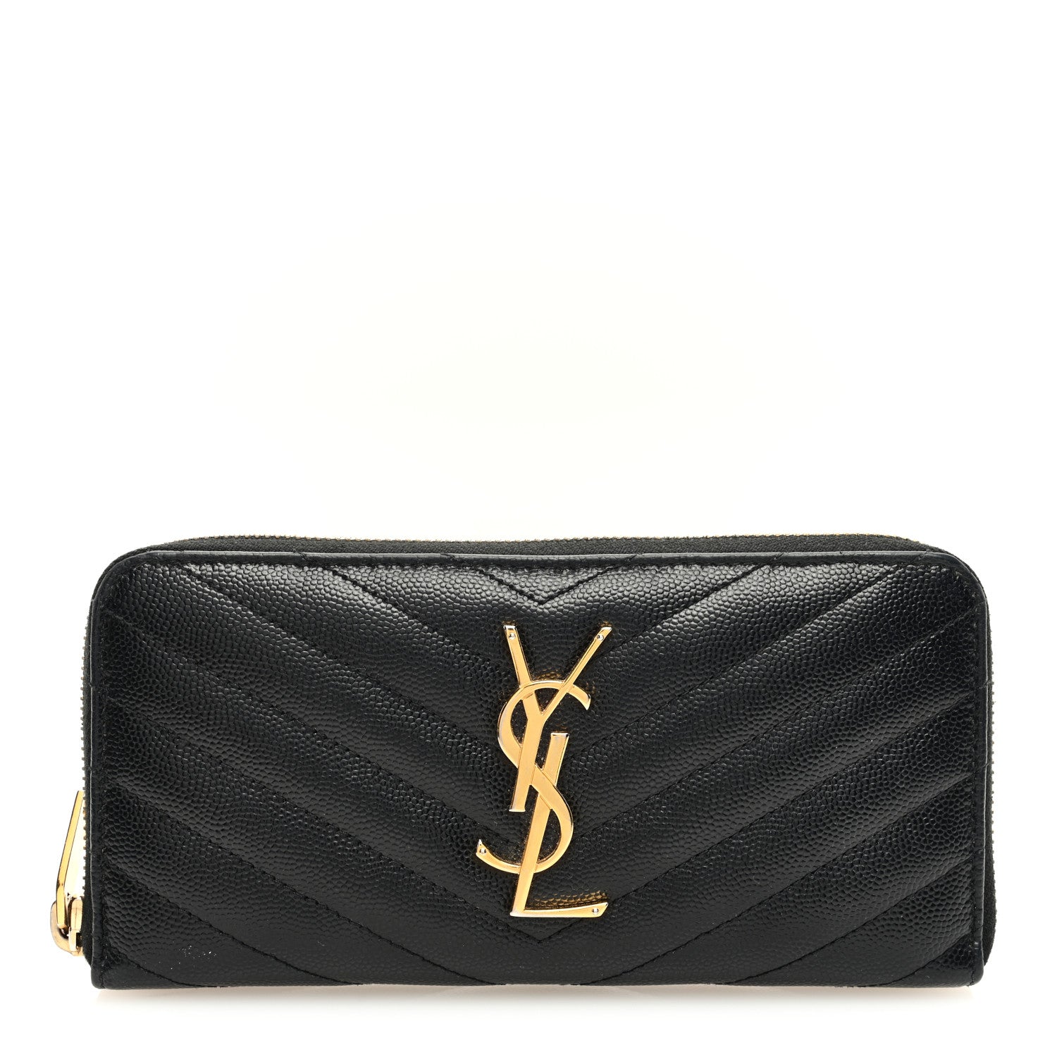 Saint Laurent Grain De Poudre Matelasse Chevron Monogram Zip Around Wallet Black 1 of 7