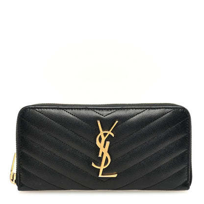 Saint Laurent Grain De Poudre Matelasse Chevron Monogram Zip Around Wallet Black 1 of 7