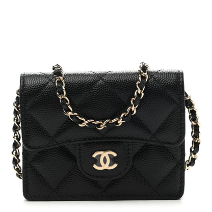 Chanel Caviar Quilted Flap Card Holder On Chain Black 1 of 9