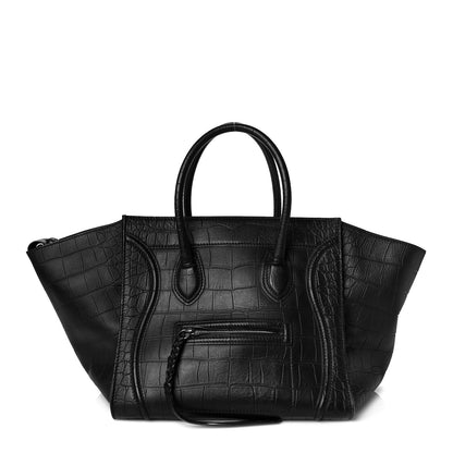 Celine Calfskin Crocodile Embossed Medium Phantom Luggage Black 1 of 11