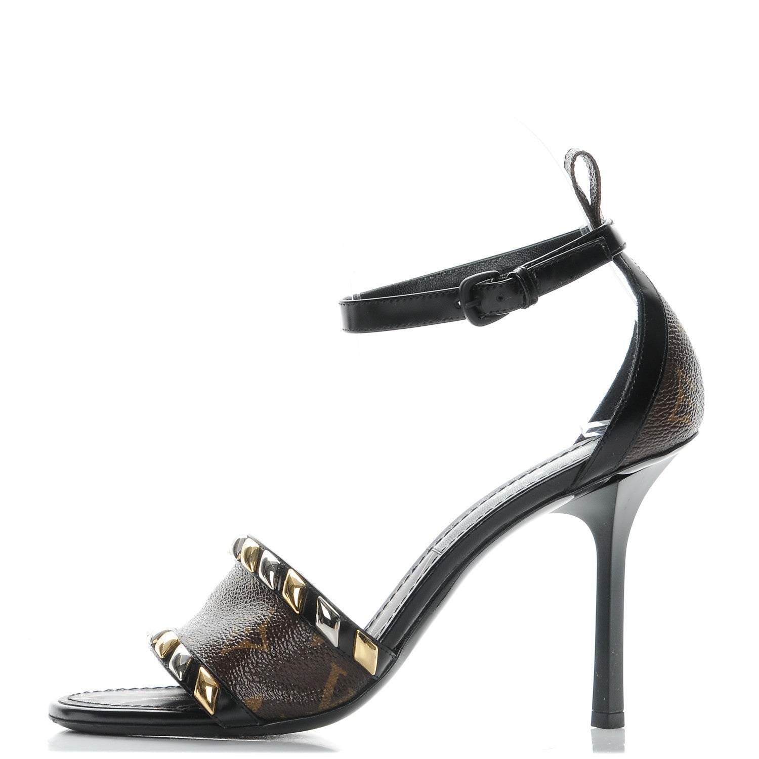 Louis Vuitton Calfskin Monogram Eldorado Heeled Sandals 37 Black 1 of 8