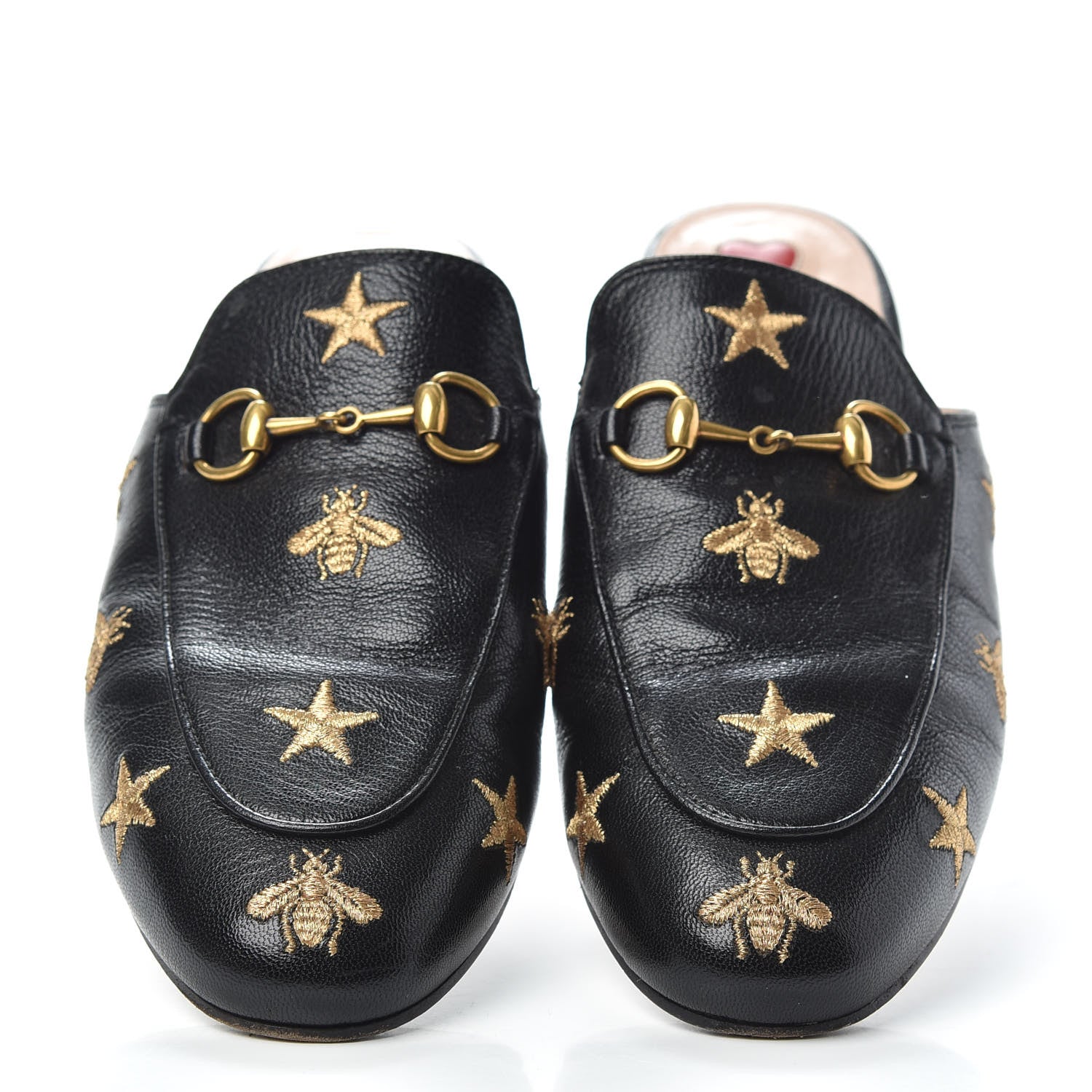 Gucci Goatskin Bee Star Embroidered Womens Princetown Slippers 37.5 Black 4 of 10