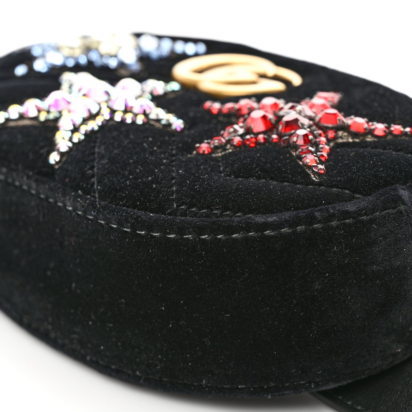 Velvet Matelasse Crystal Star GG Marmont Belt Bag 95 38 Black