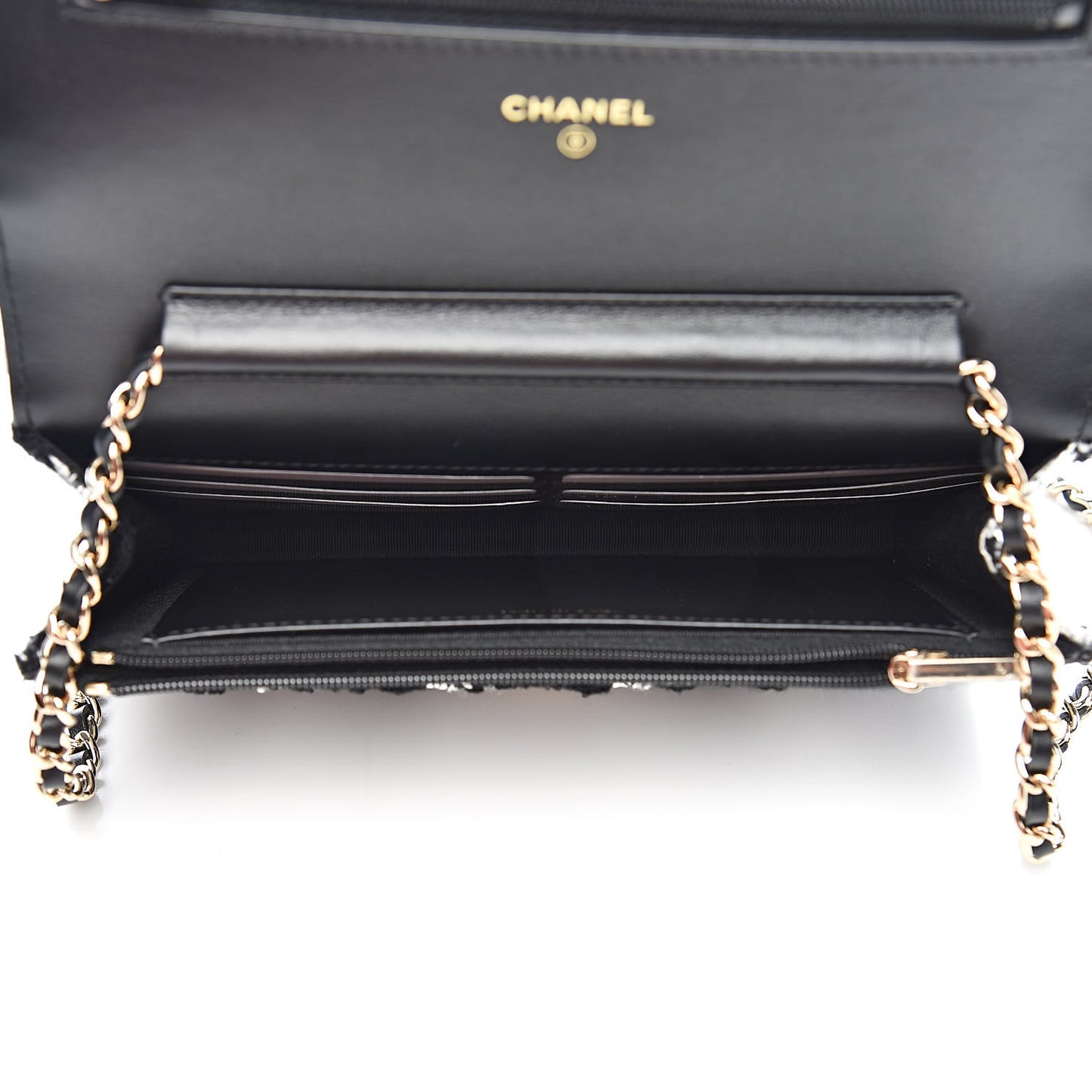 Tweed Quilted Wallet On Chain WOC Black Ecru White