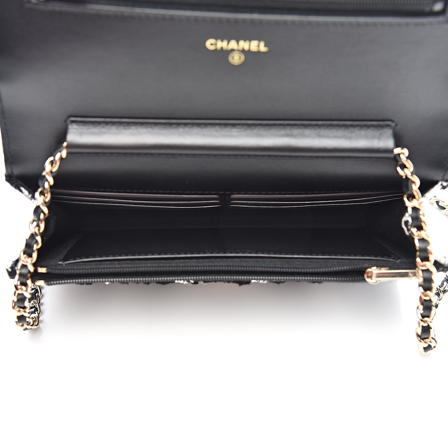 Chanel Tweed Quilted Wallet On Chain WOC Black Ecru White 4 of 11