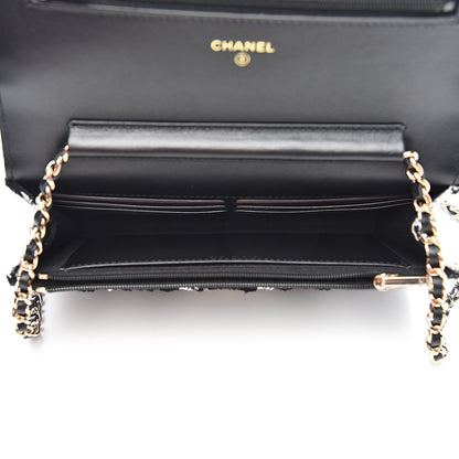 Chanel Tweed Quilted Wallet On Chain WOC Black Ecru White 4 of 11