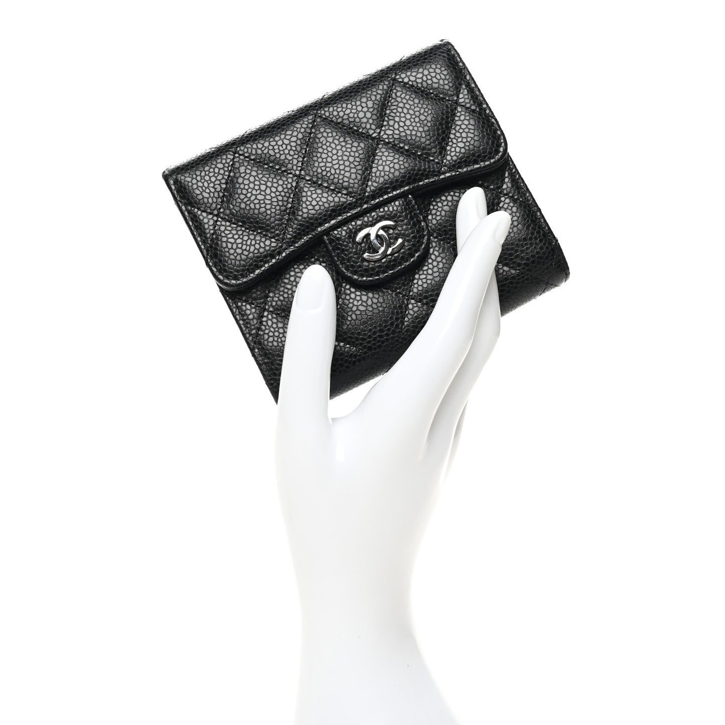 Caviar Quilted Compact Flap Wallet Black