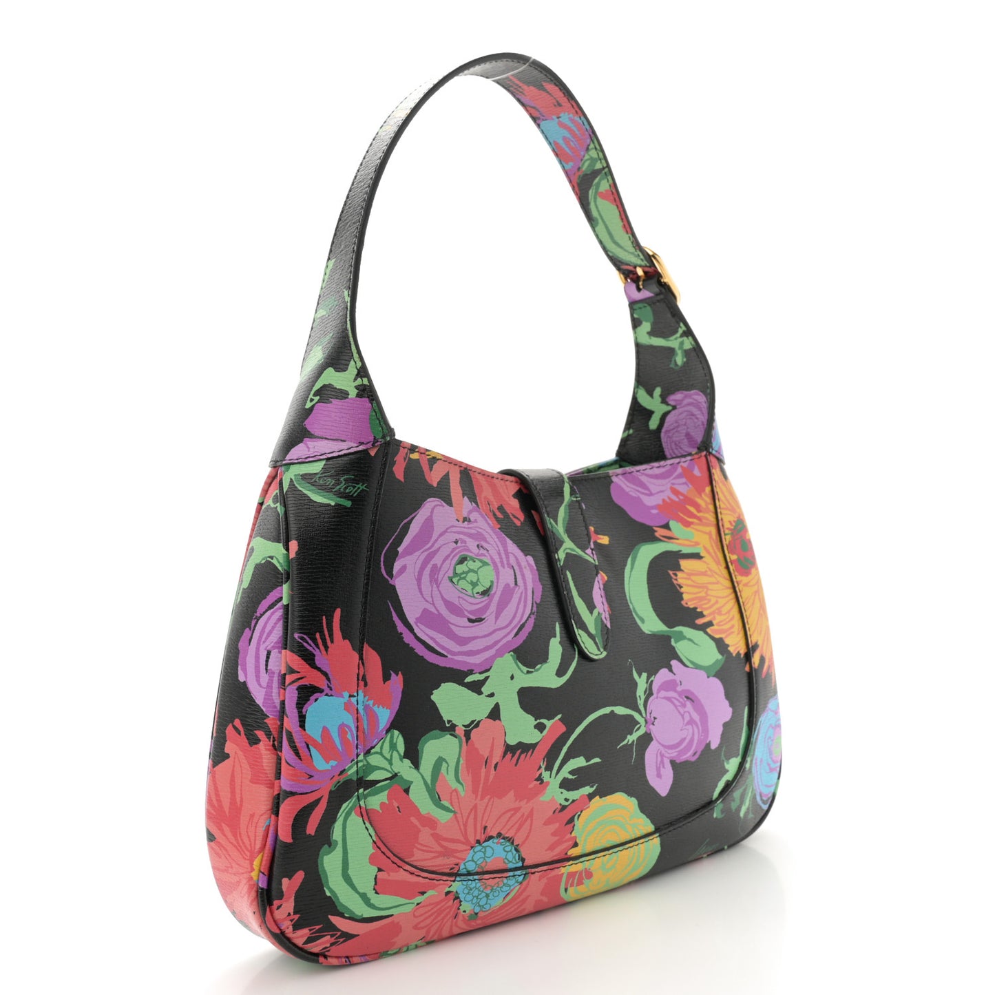 X KEN SCOTT New Shangai Calfskin Jenny Floral Print Small Jackie 1961 Hobo Black Pink