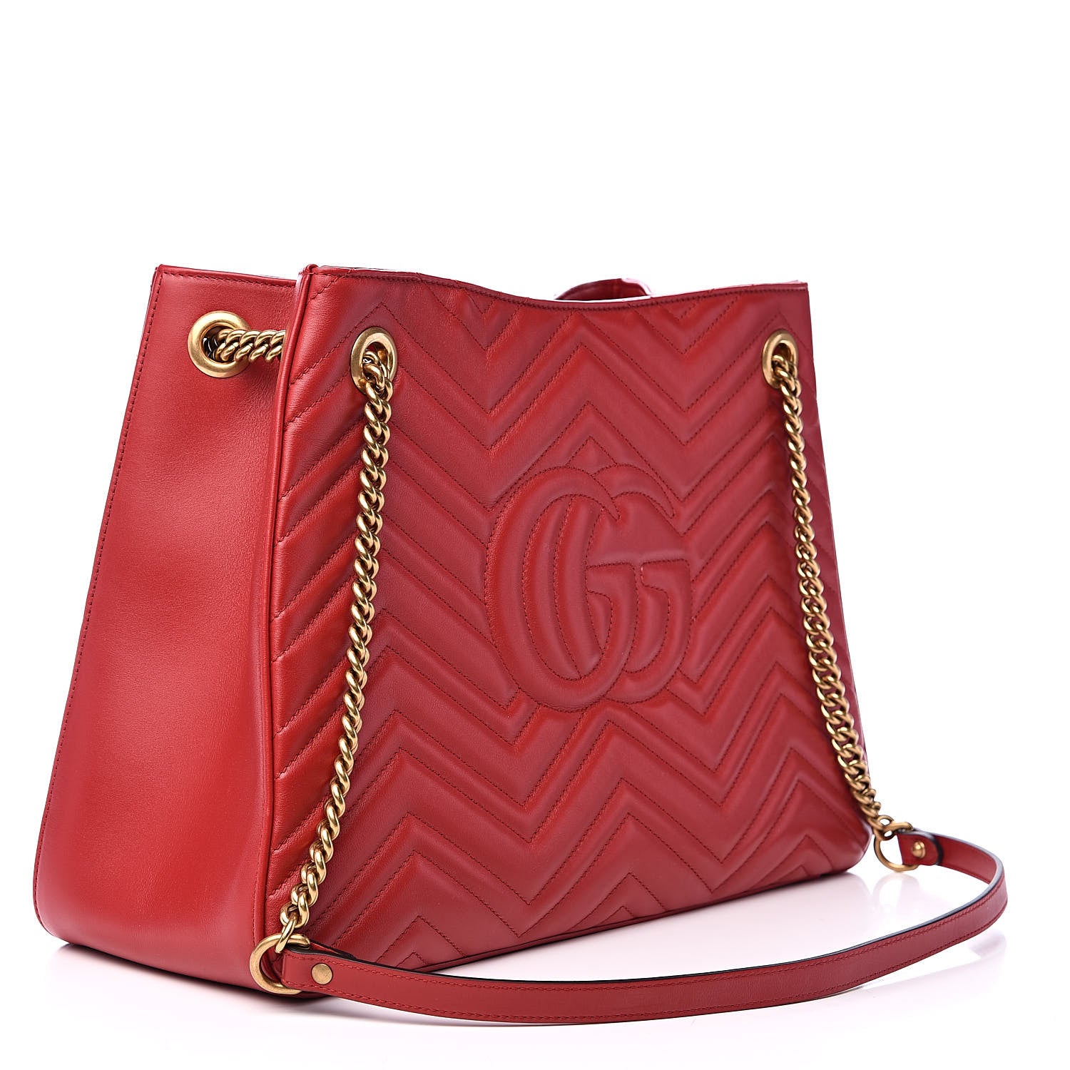 Gucci Calfskin Matelasse Medium GG Marmont Shoulder Tote Bag Hibiscus Red 3 of 11