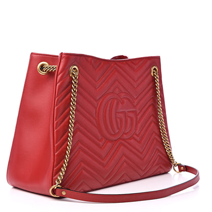 Gucci Calfskin Matelasse Medium GG Marmont Shoulder Tote Bag Hibiscus Red 3 of 11
