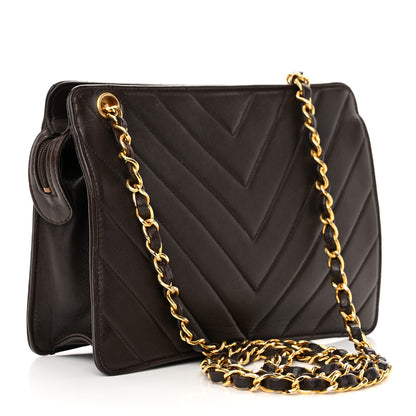 Chanel Lambskin Chevron Small Shoulder Bag Dark Brown 3 of 15