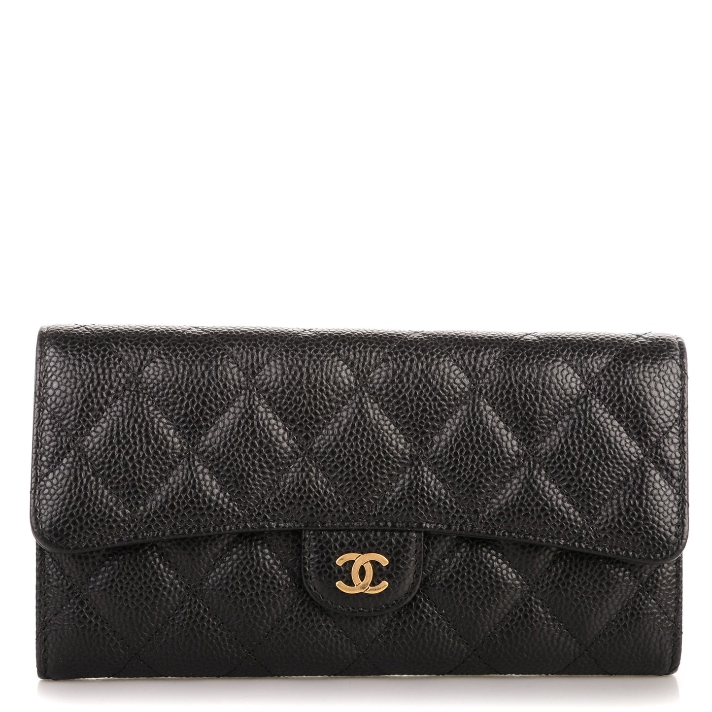 Caviar Quilted Large Flap Wallet Black