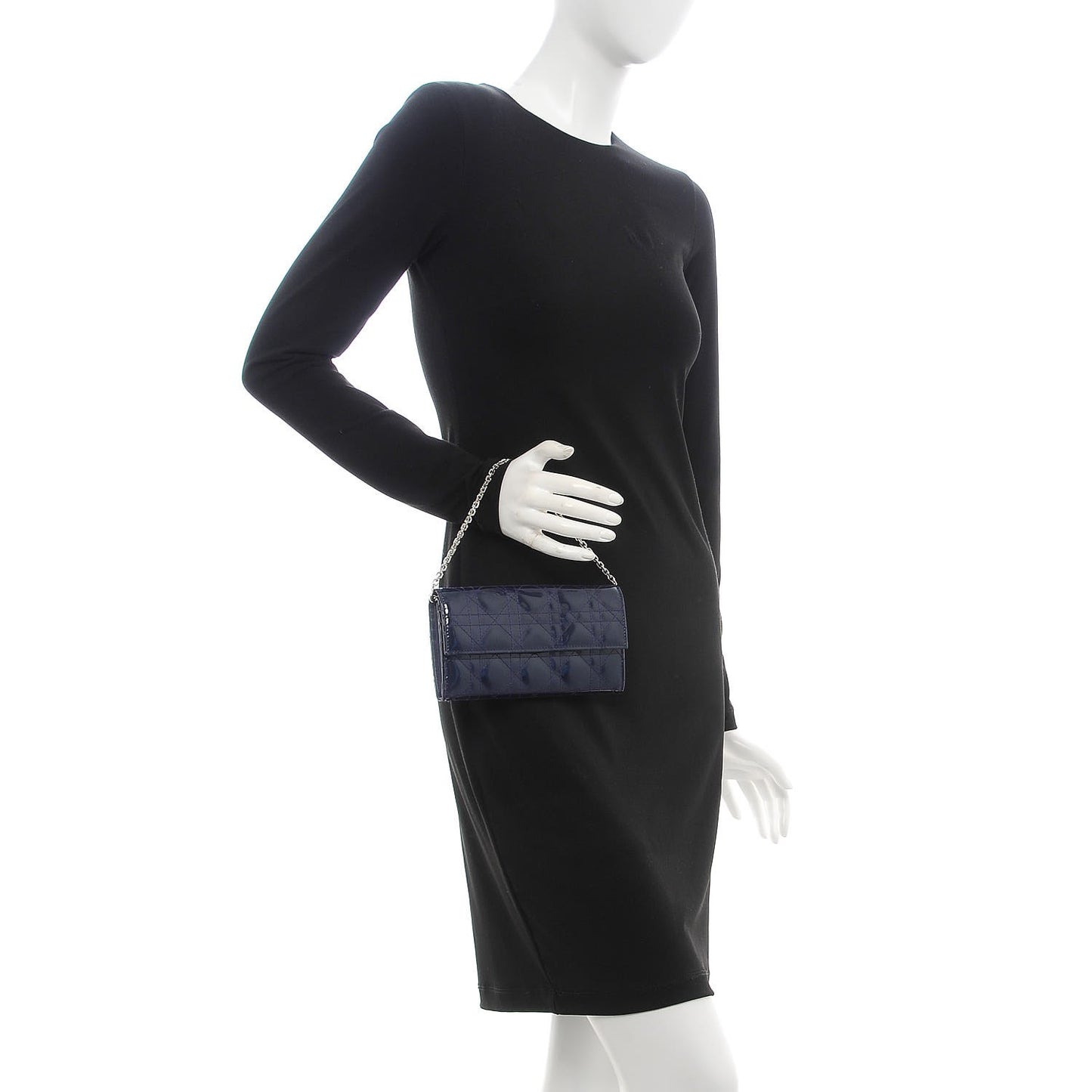 Patent Cannage Lady Dior Rendezvous Wallet On Chain Blue Nuit