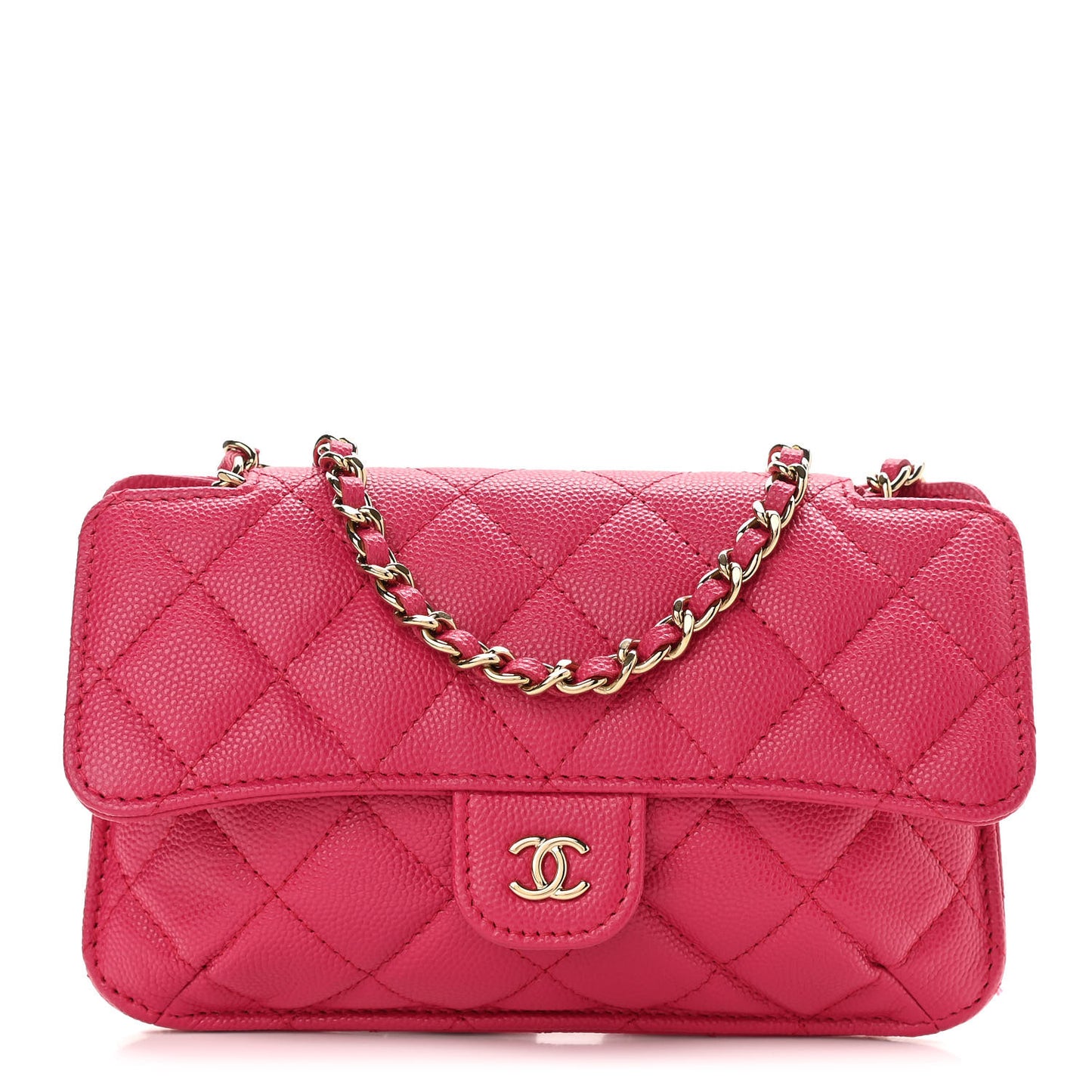 Caviar Fabric Quilted Foldable Tote With Chain Pink Multicolor