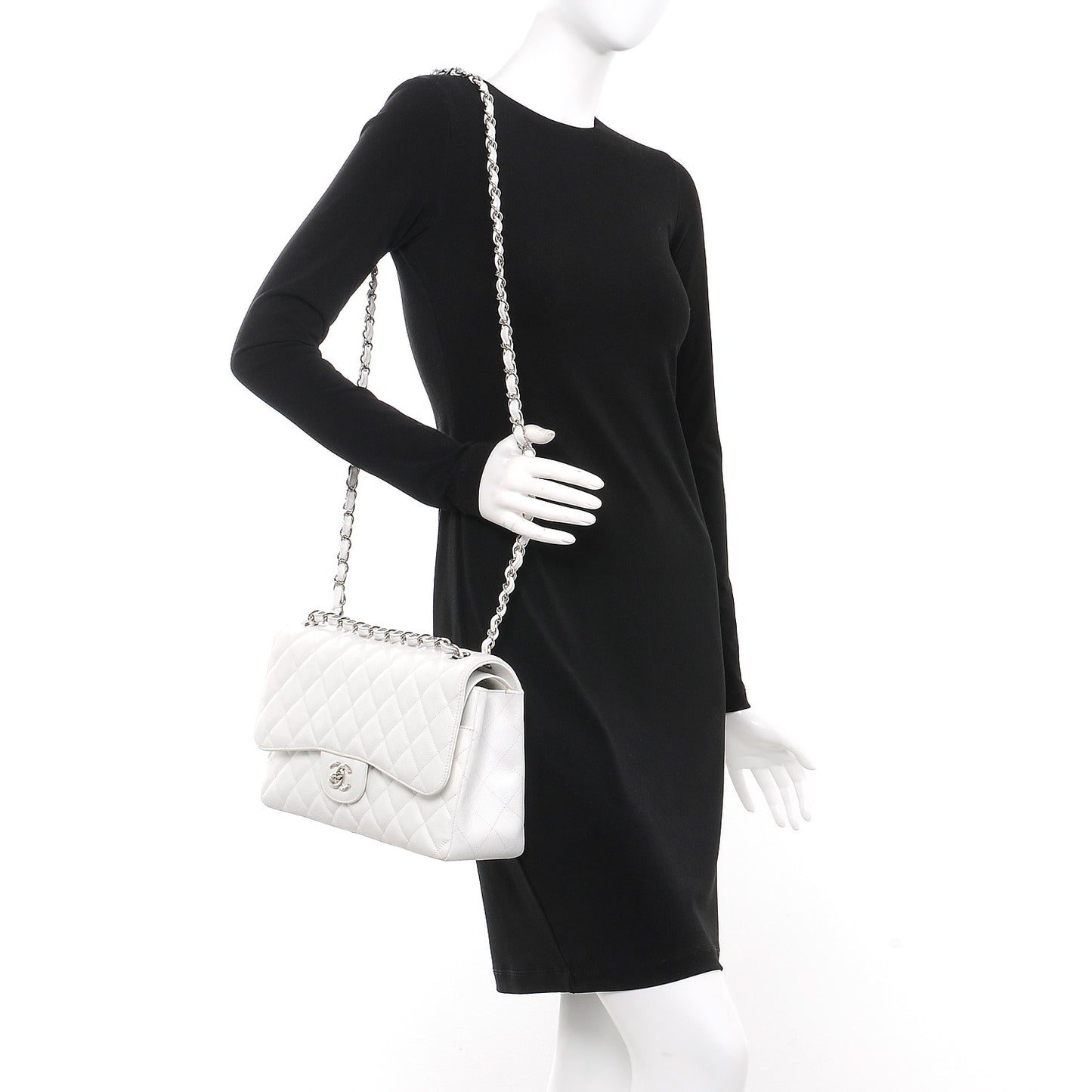 Caviar Quilted Jumbo Double Flap White