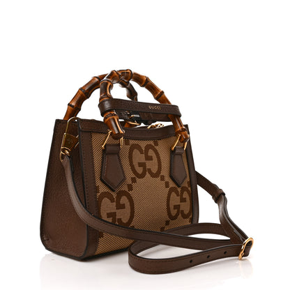 Gucci Monogram Jumbo GG Textured Dollar Calfskin Mini Diana Tote Bag Camel Ebony New Acero 4 of 10