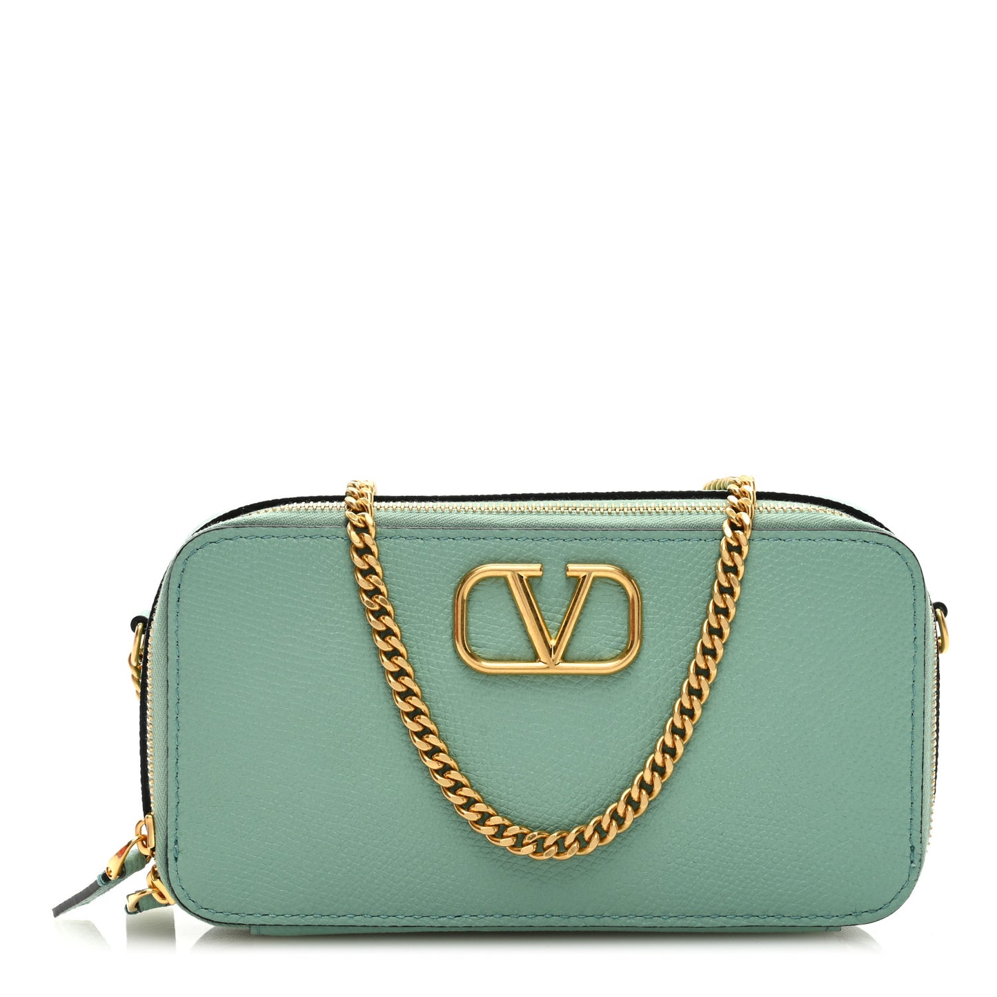 Grained Calfskin VLogo Zip Crossbody Light Green
