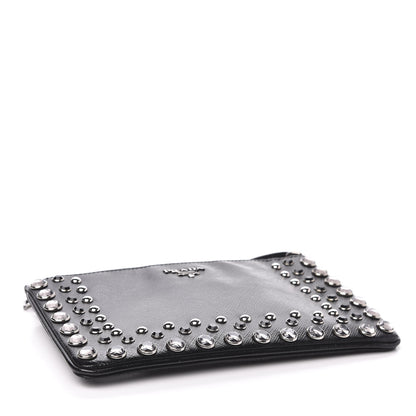 Prada Saffiano Vernice Crystal Studded Clutch Wristlet Black 4 of 8