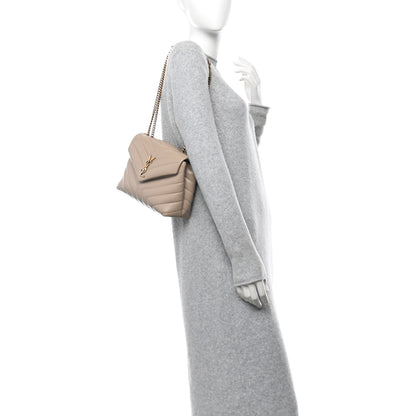 Saint Laurent Calfskin Y Quilted Monogram Small Loulou Chain Satchel Dark Beige 2 of 10