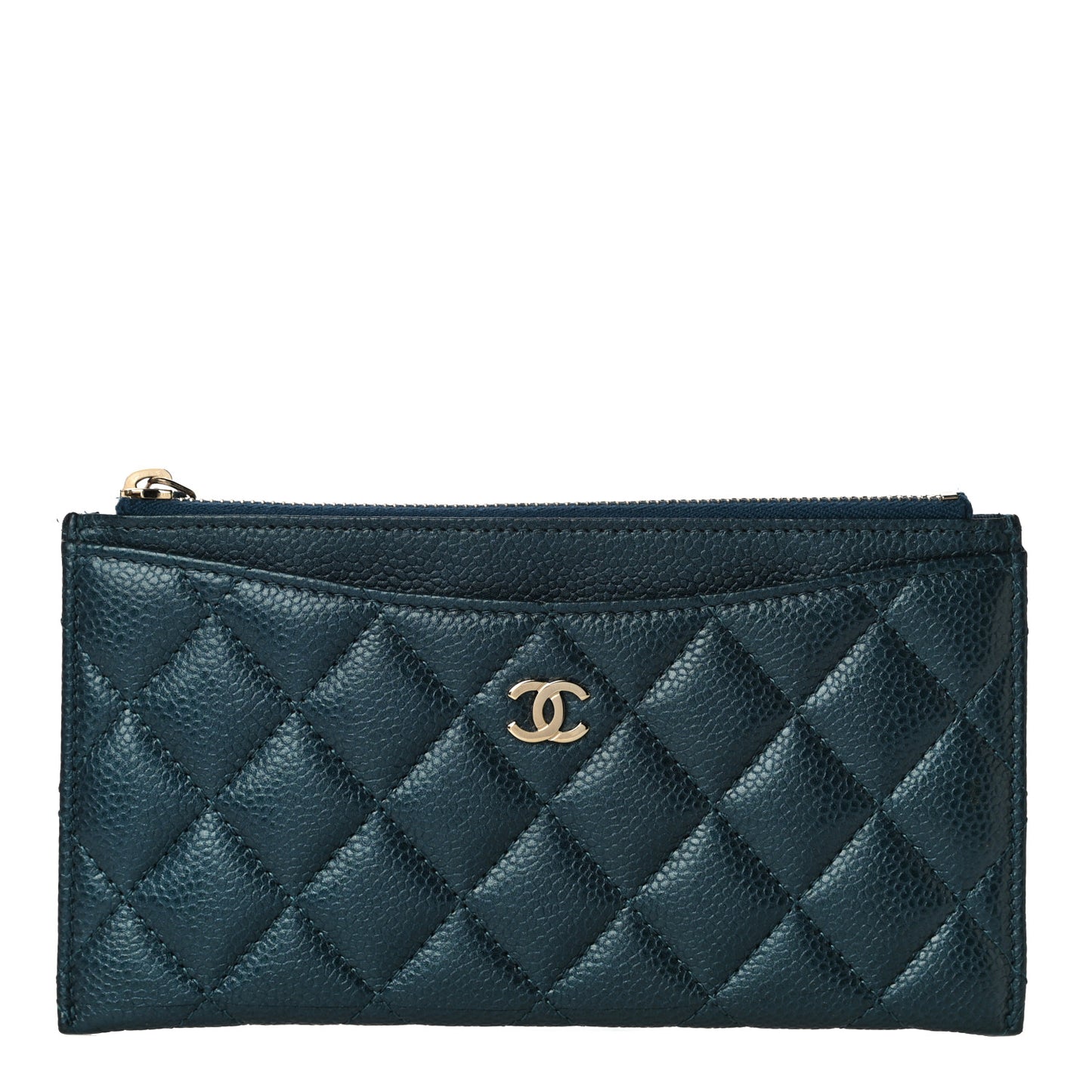 Iridescent Caviar Quilted Classic Zip Pouch Navy