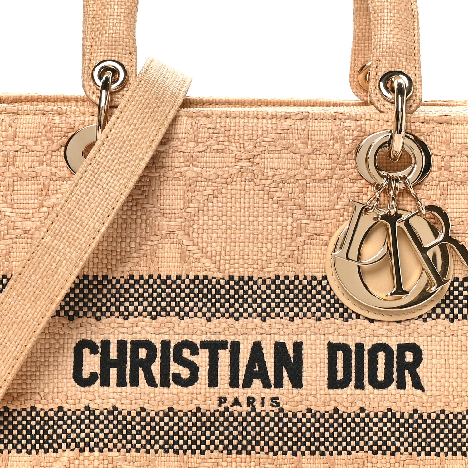 Christian Dior Raffia Woven Cannage Embroidered Medium Lady D-Lite Natural Black 8 of 10