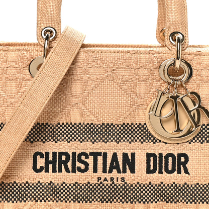 Christian Dior Raffia Woven Cannage Embroidered Medium Lady D-Lite Natural Black 8 of 10