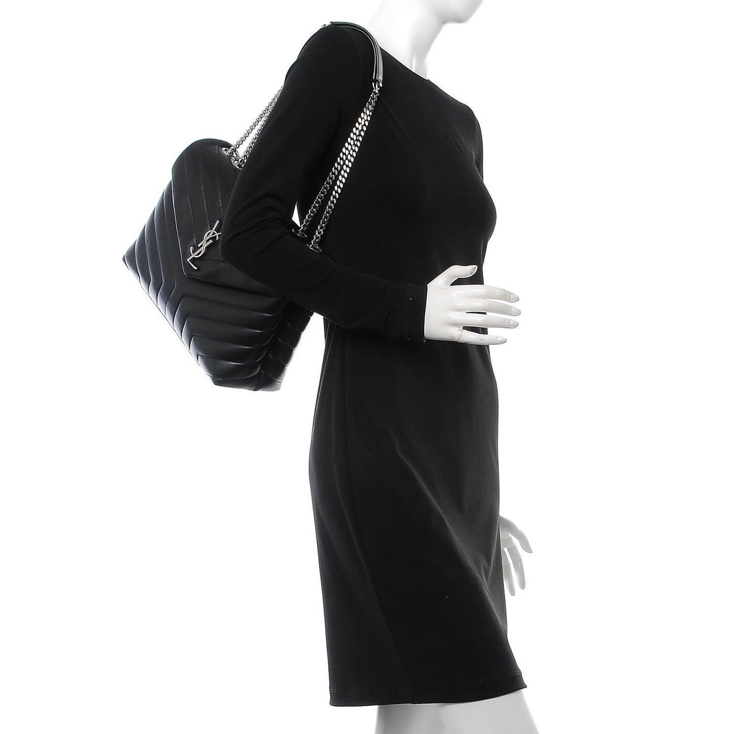 Calfskin Y Quilted Monogram Medium Loulou Chain Satchel Black