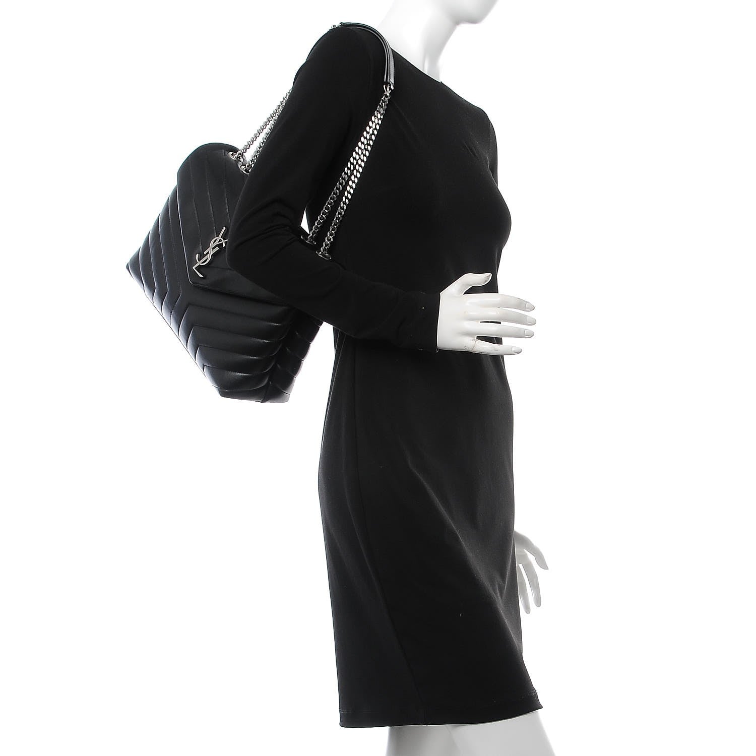 Saint Laurent Calfskin Y Quilted Monogram Medium Loulou Chain Satchel Black 2 of 10