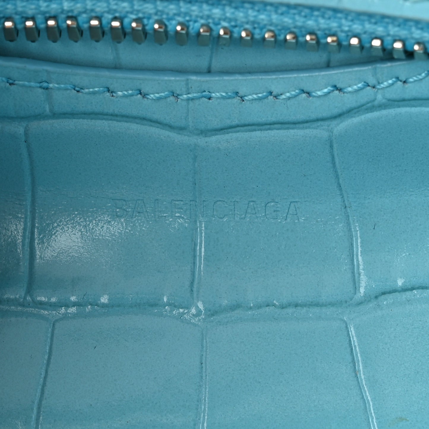 Calfskin Crocodile Embossed Neo Classic Silver Hardware Nano City Crossbody Azur