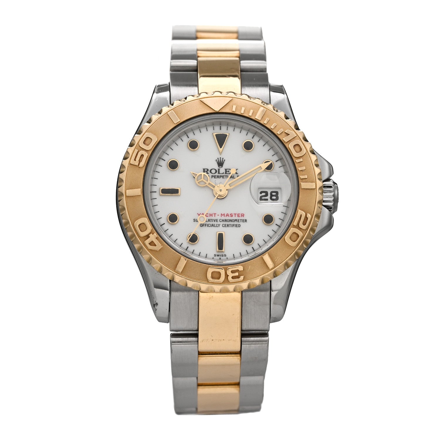 Rolex Stainless Steel 18K Yellow Gold 29mm Oyster Perpetual Date Yacht-Master Watch White 69623 1 of 4