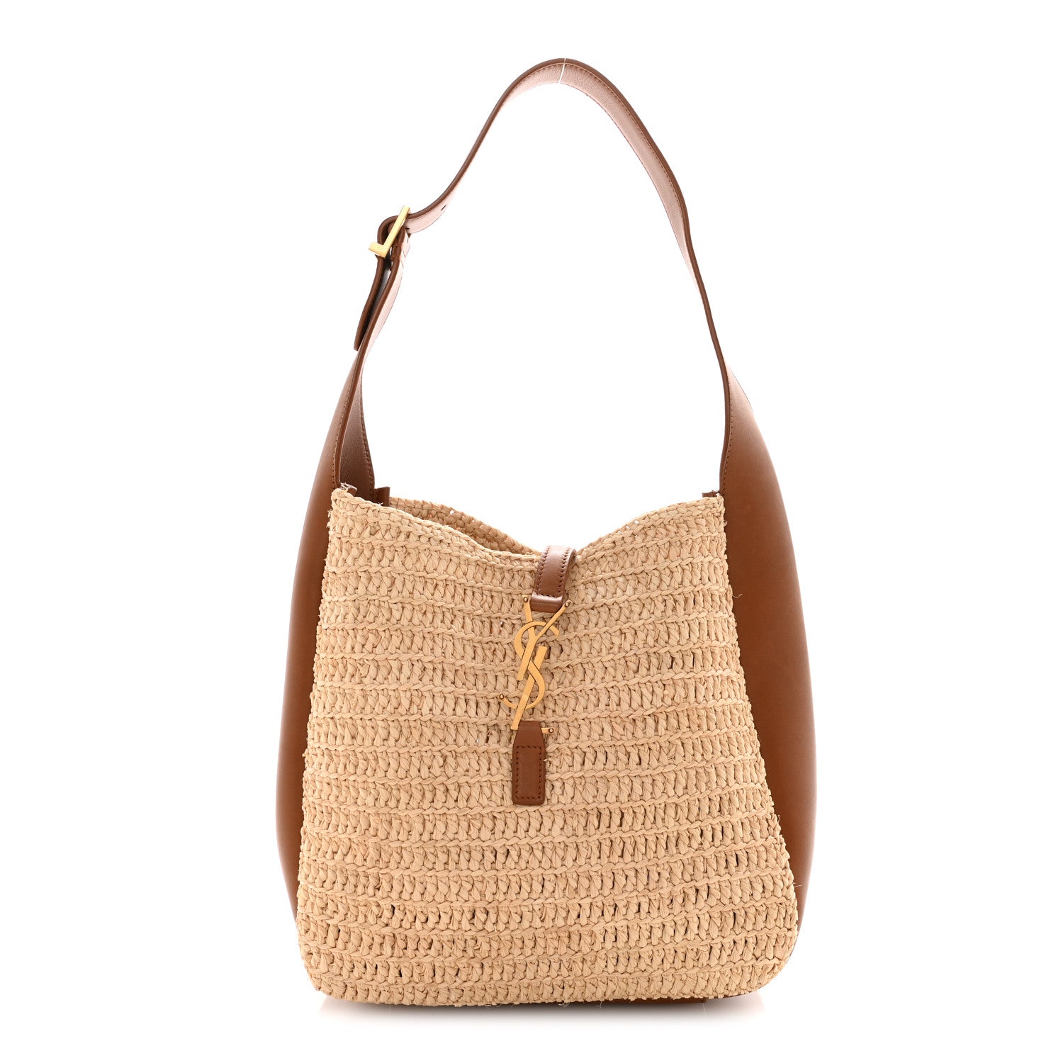 Saint Laurent Raffia Calfskin Le 5 A 7 Small Hobo Natural Brick 1 of 15