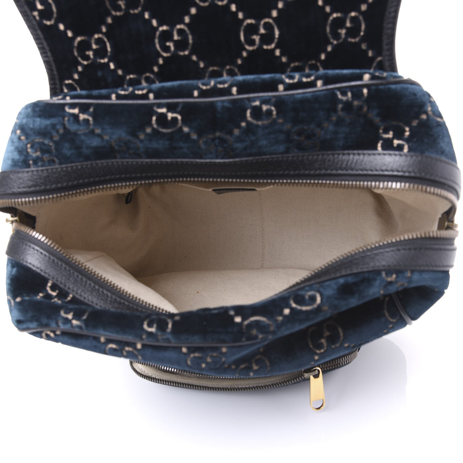 Gucci Velvet GG Monogram Textured Calfskin Web Small Double Buckle Backpack Blue Beige Black 4 of 12