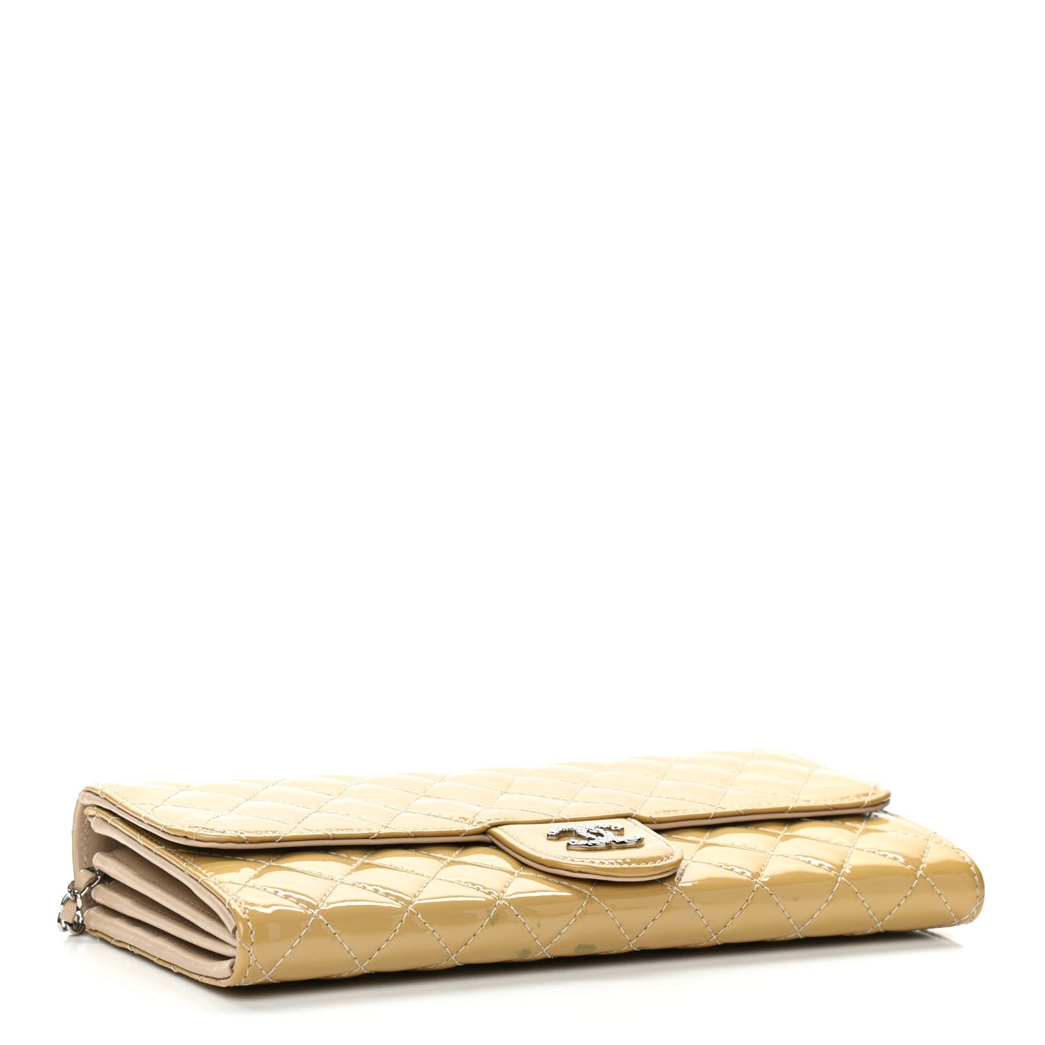 Chanel Patent Calfskin Quilted Brilliant East West Flap Clutch Beige 3 of 11