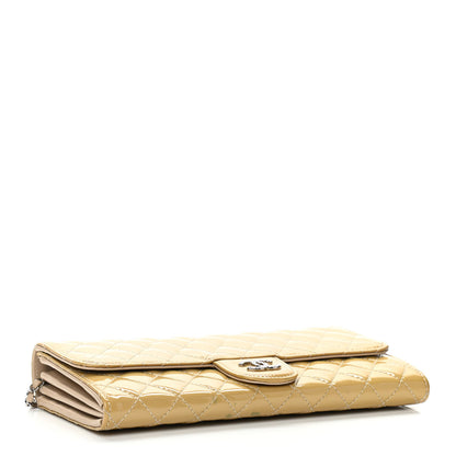 Chanel Patent Calfskin Quilted Brilliant East West Flap Clutch Beige 3 of 11