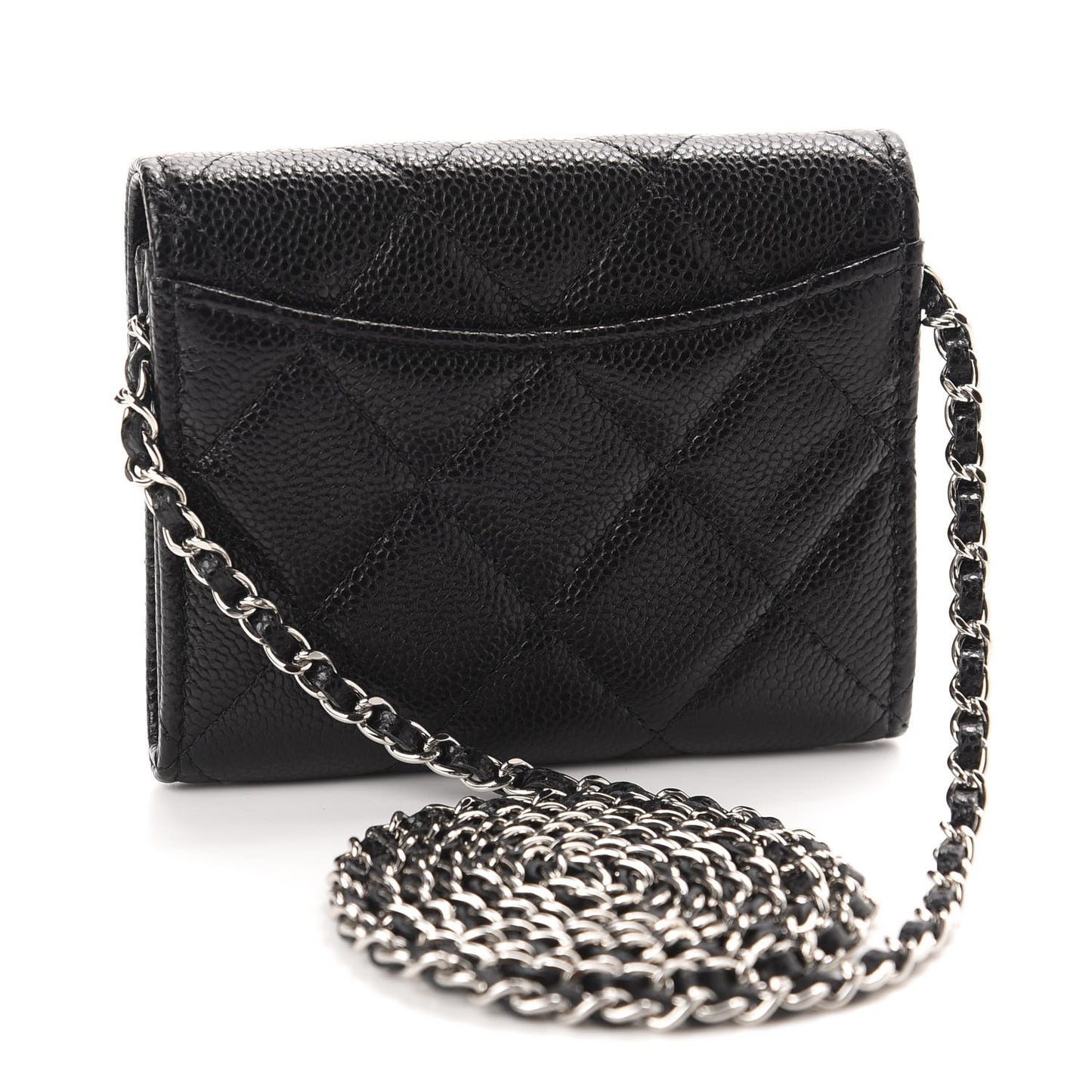 Caviar Quilted Flap Card Holder On Chain Black