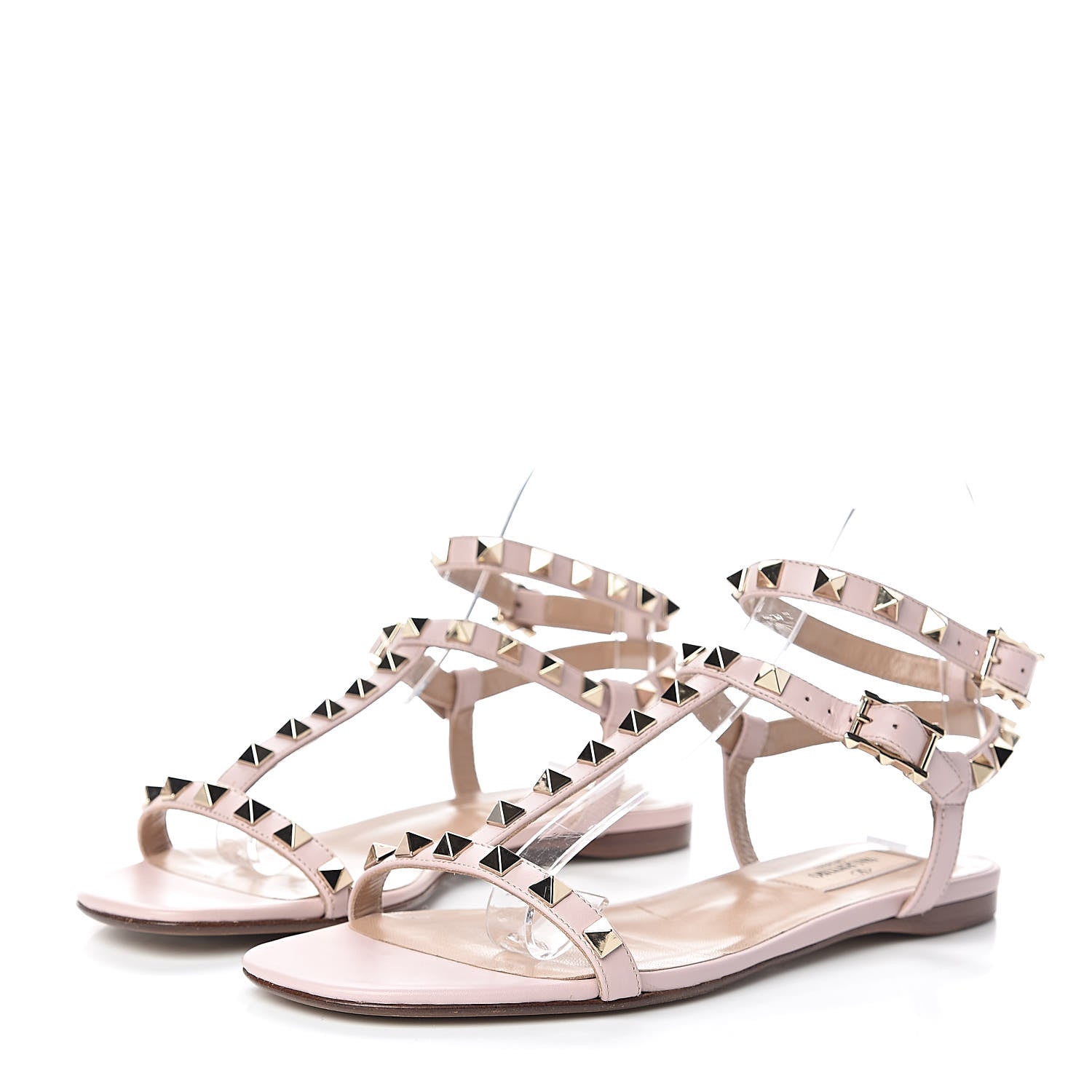 Valentino Garavani Calfskin Rockstud Ankle T-Strap Flat Sandals 36.5 Water Rose 3 of 8