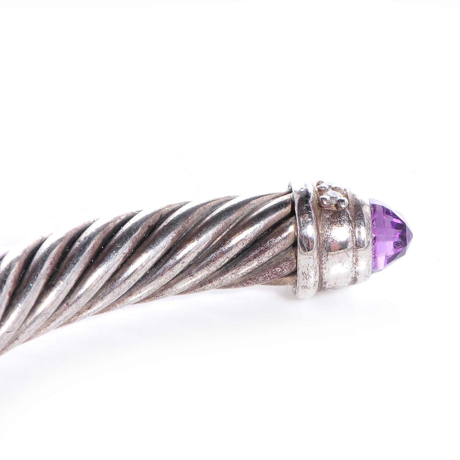 David Yurman Sterling Silver Diamond Amethyst 5mm Cable Classics Bracelet 5 of 6