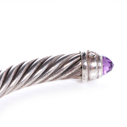 David Yurman Sterling Silver Diamond Amethyst 5mm Cable Classics Bracelet 5 of 6