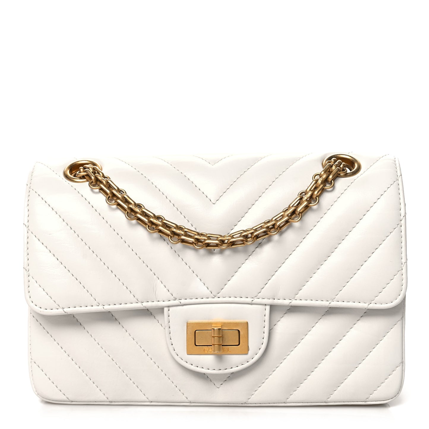 Aged Calfskin Chevron Quilted 2.55 Reissue Mini Flap White