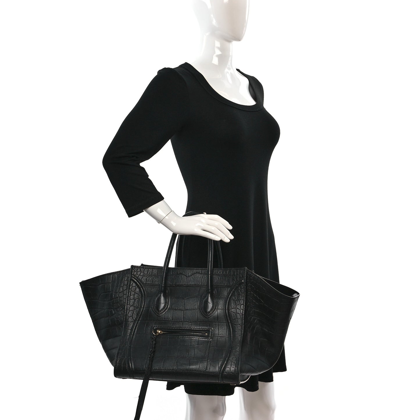 Crocodile Embossed Calfskin Medium Phantom Luggage Black