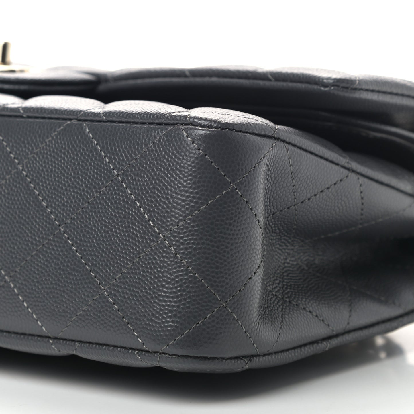 Caviar Quilted Medium Double Flap Dark Grey