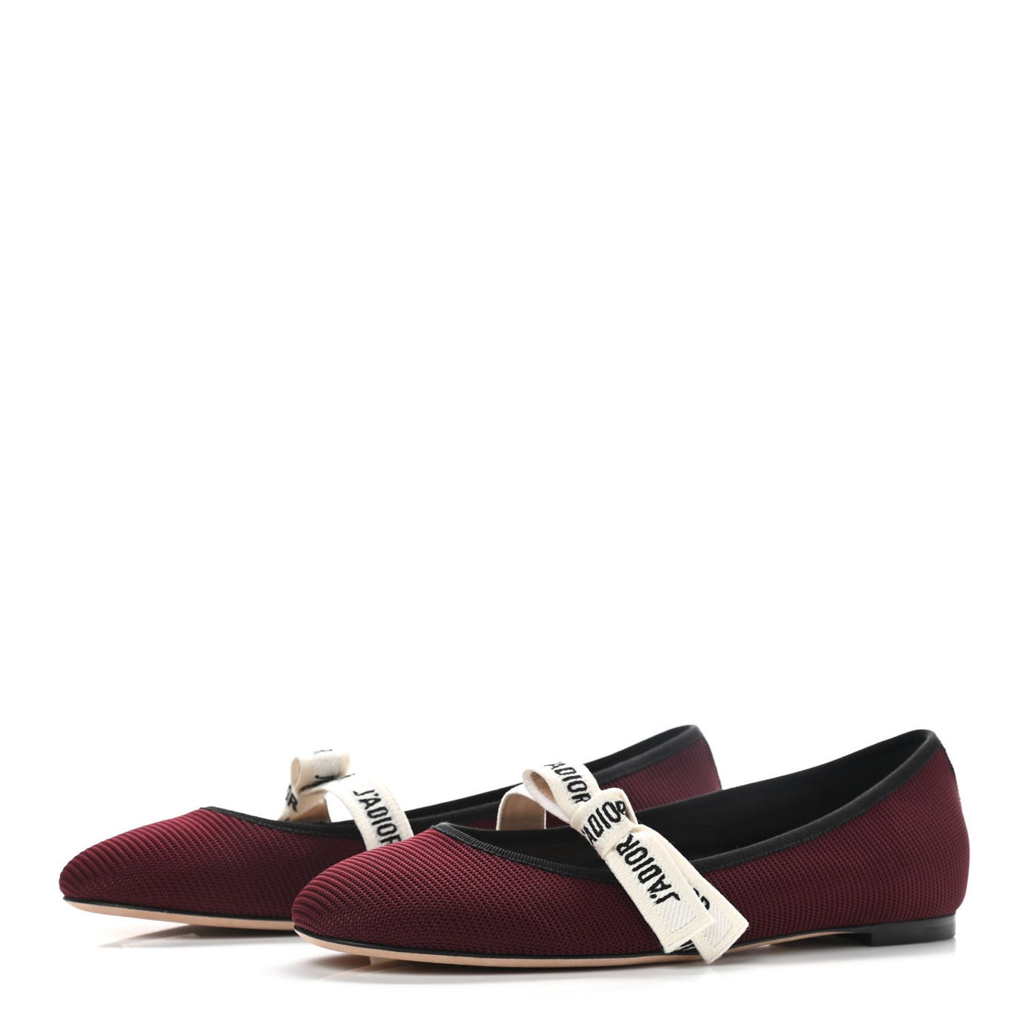 Fabric Ribbon Embroidered J'Adior Ballet Flats 40 Rouge Black