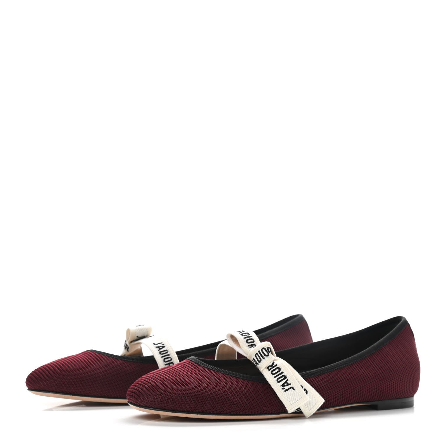 Christian Dior Fabric Ribbon Embroidered J'Adior Ballet Flats 40 Rouge Black 3 of 8