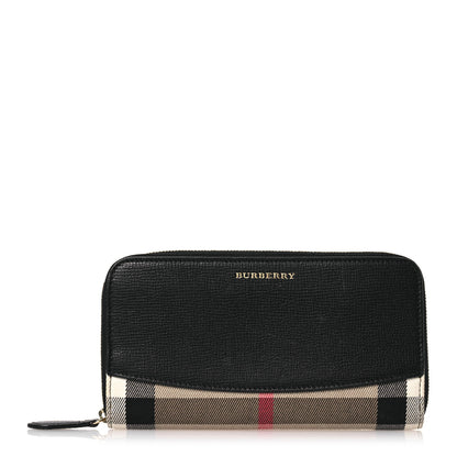 Burberry Calfskin Haymarket Check Elmore Zip Around Wallet Black 1 of 14