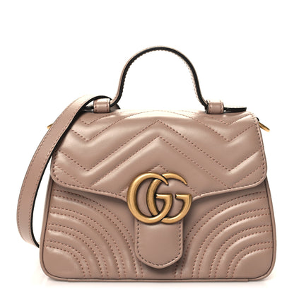 Gucci Calfskin Matelasse Mini GG Marmont Top Handle Shoulder Bag Porcelain Rose 1 of 10